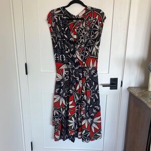 Tory Burch Red and Black Floral Midi wrap Dress